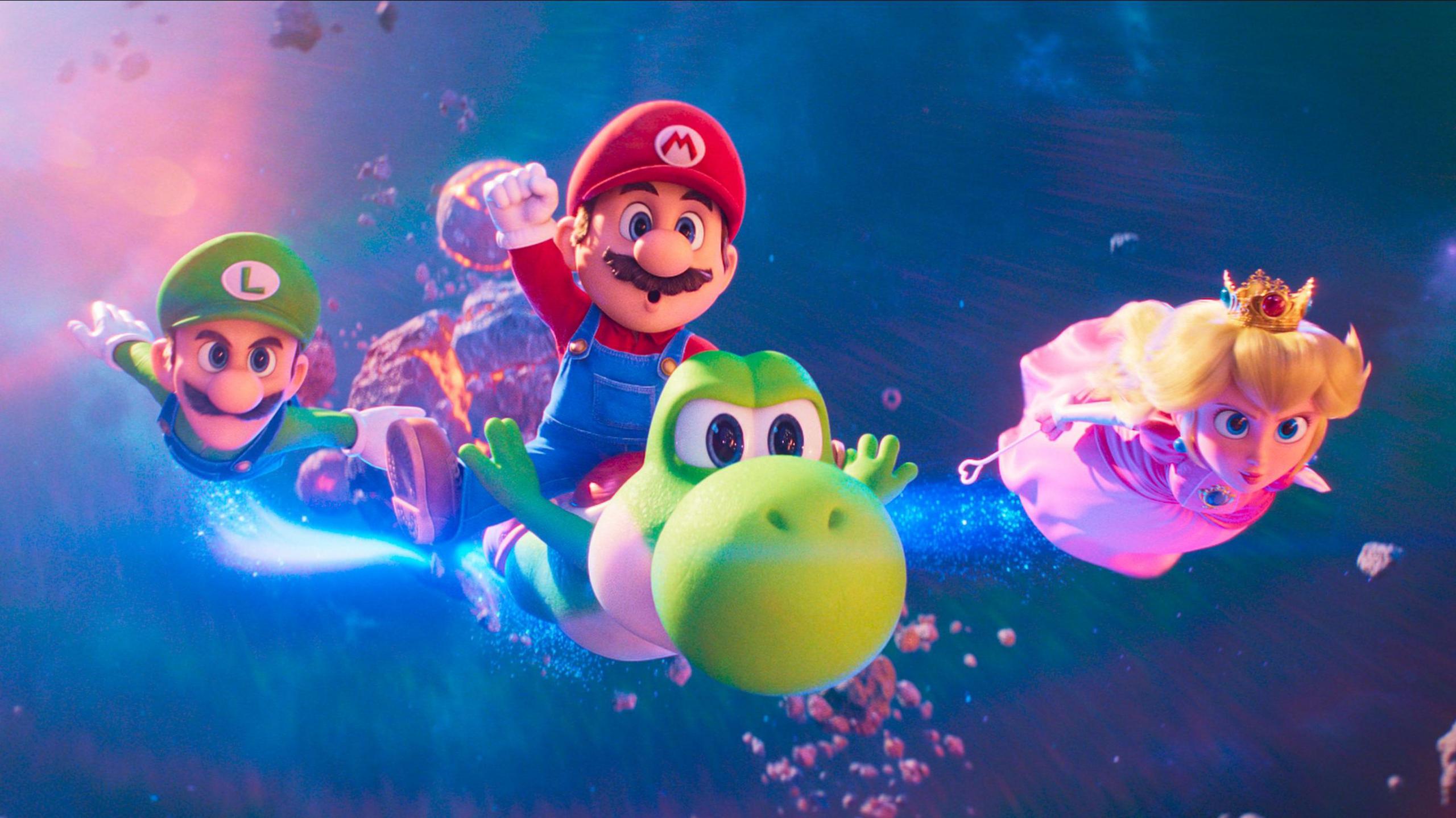 Super Mario Galaxy Screengrab - Mario, Luigi, Peach, Yoshi